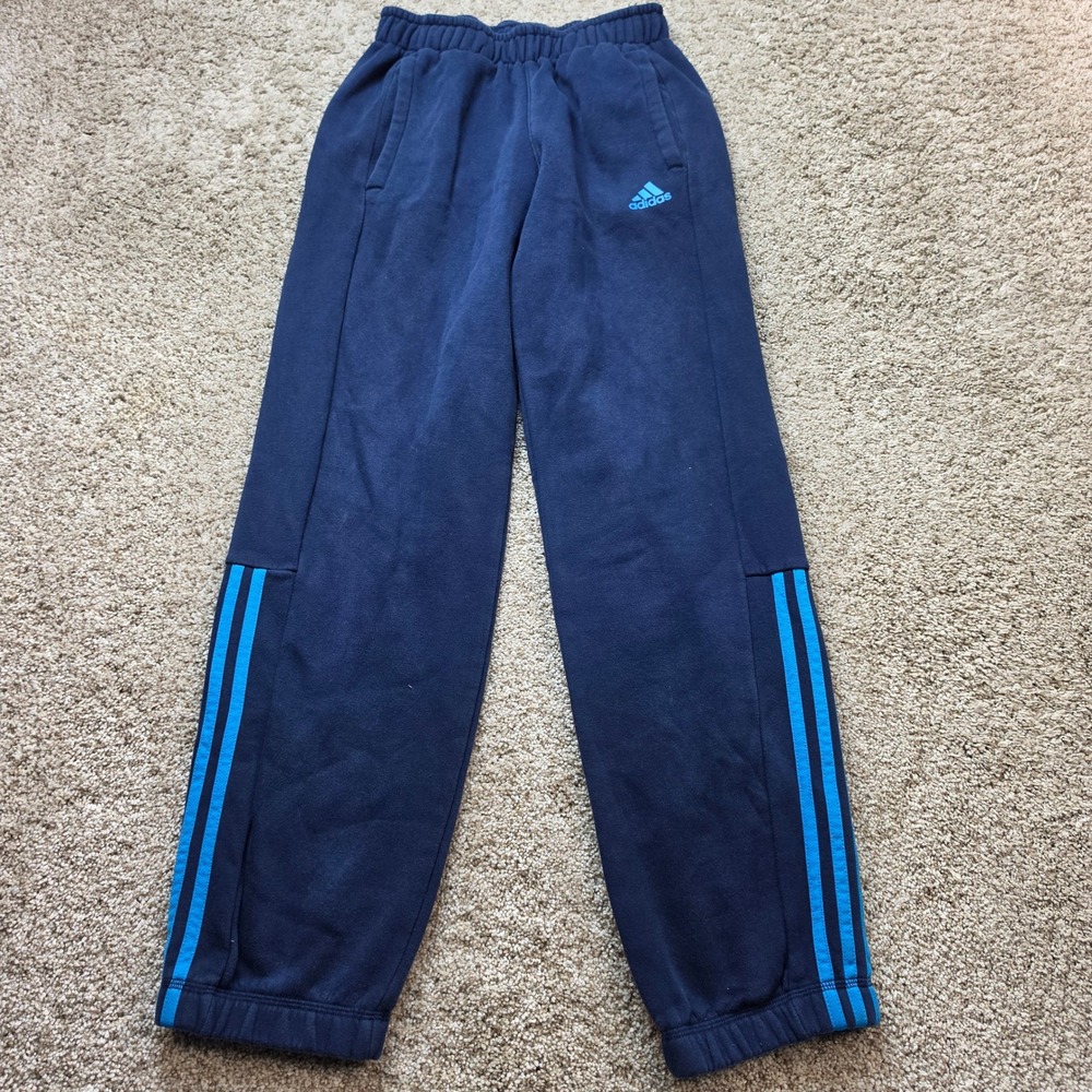 Adidas Sport Essentials Sweatpants Mens Small Navy Blue Cyan 3-Stripes Joggers
